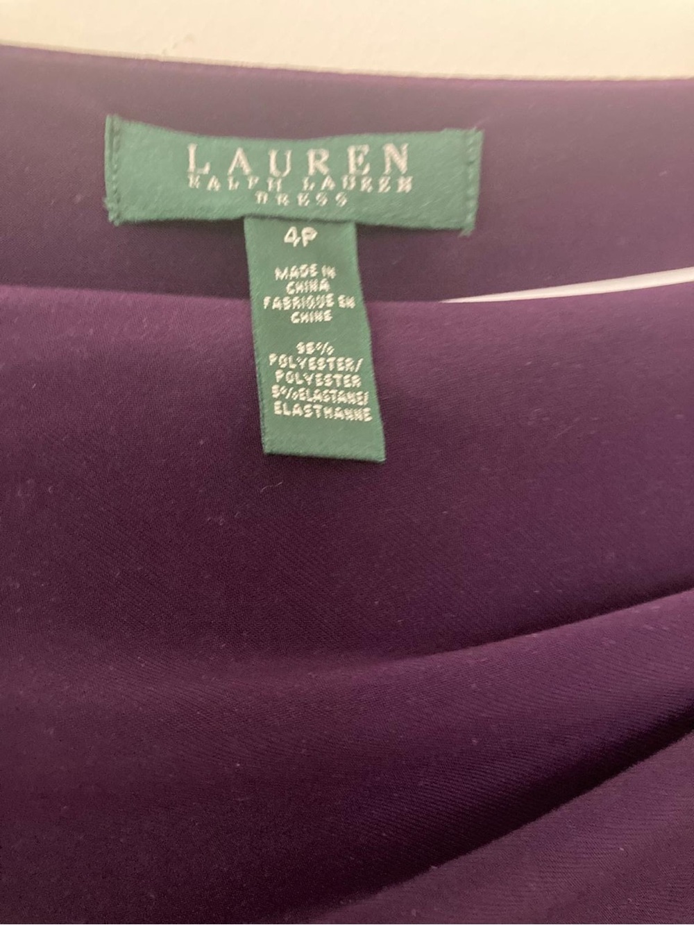 Lauren Ralph Lauren Plum Purple Long Sleeve Ruched Cocktail Dress Petite 4P - Picture 2 of 2